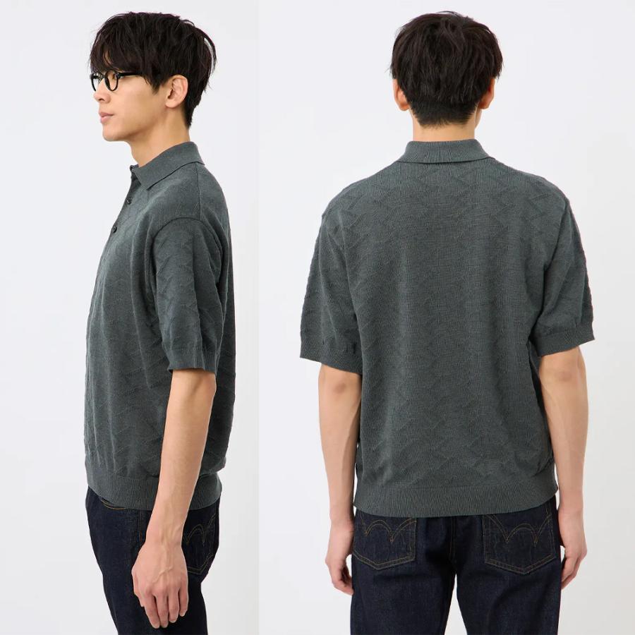 AOYAMA 【洋服の青山】ニットポロシャツ 春夏 グレー ジグザグパターン