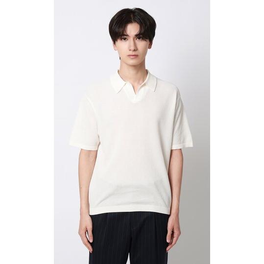 AOYAMA 【洋服の青山】和紙 ニットポロシャツ スキッパーカラー 半袖