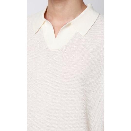 AOYAMA 【洋服の青山】和紙 ニットポロシャツ スキッパーカラー 半袖