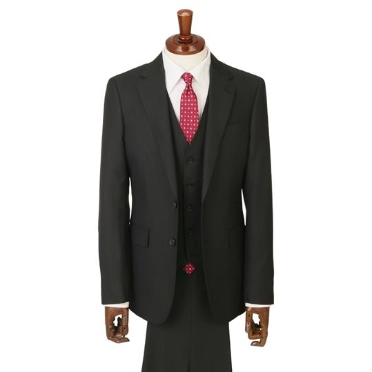 【洋服の青山】 スリーピース スーツ メンズ ビジネス ストレッチ 伸縮性あり 男性 紳士服 2ボタン 5ボタン オールシーズン 春夏秋冬 ブラック系 長袖の画像