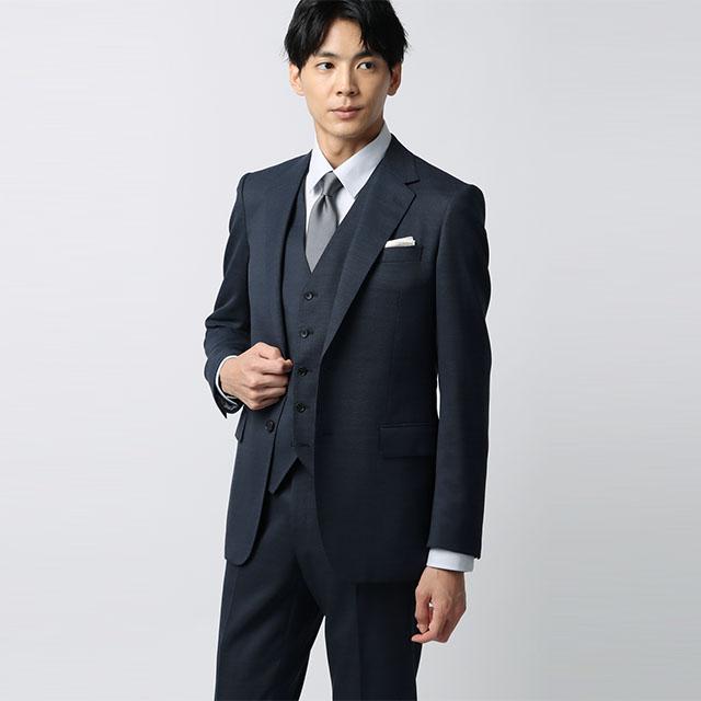 AOYAMA 【洋服の青山】3ピース スーツ メンズ スリム 秋冬 ネイビー 紺