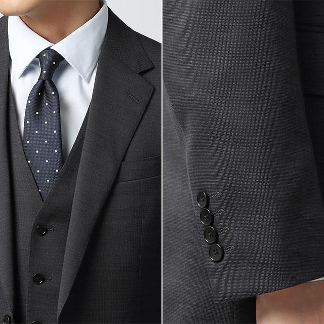 【洋服の青山】3ピース スーツ メンズ スリム 秋冬 グレー 灰色 無地  スリーピース ベスト付き シングル 2ボタン ストレッチ 動きやすい ビジネス 通勤 出勤の画像