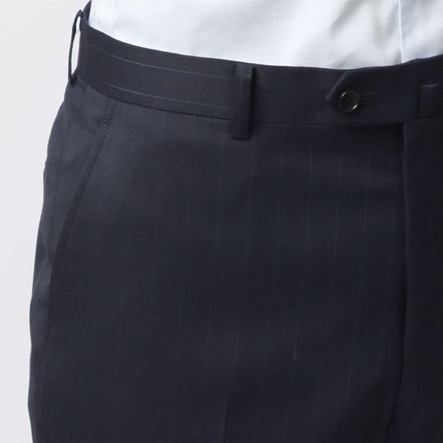 【洋服の青山】3ピース スーツ メンズ スリム 秋冬 ネイビー ストライプ スリーピース ベスト付き シングル 2ボタン 背抜き ノータック ストレッチ 動きやすいの画像