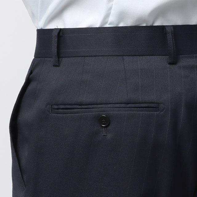 【洋服の青山】3ピース スーツ メンズ スリム 秋冬 ネイビー ストライプ スリーピース ベスト付き シングル 2ボタン 背抜き ノータック ストレッチ 動きやすいの画像