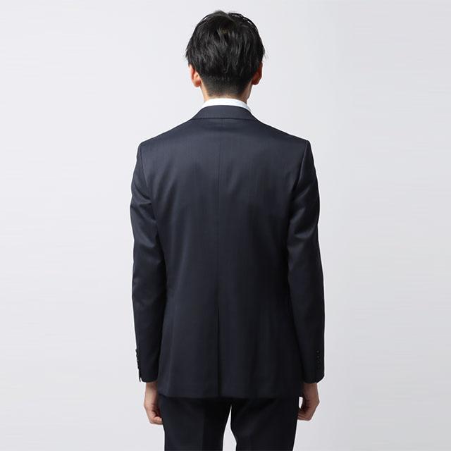 【洋服の青山】3ピース スーツ メンズ スリム 秋冬 ネイビー ストライプ スリーピース ベスト付き シングル 2ボタン 背抜き ノータック ストレッチ 動きやすいの画像