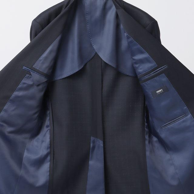 【洋服の青山】3ピース スーツ メンズ スリム 秋冬 ネイビー ストライプ スリーピース ベスト付き シングル 2ボタン 背抜き ノータック ストレッチ 動きやすいの画像