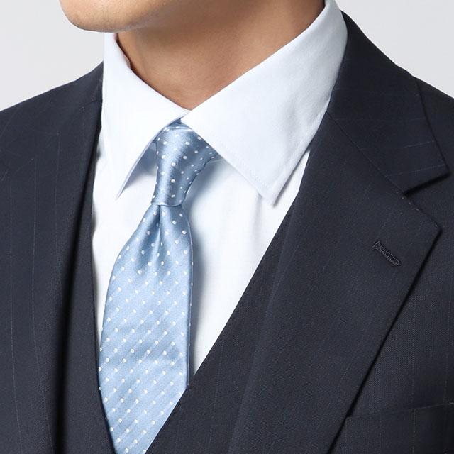 【洋服の青山】3ピース スーツ メンズ スリム 秋冬 ネイビー ストライプ スリーピース ベスト付き シングル 2ボタン 背抜き ノータック ストレッチ 動きやすいの画像