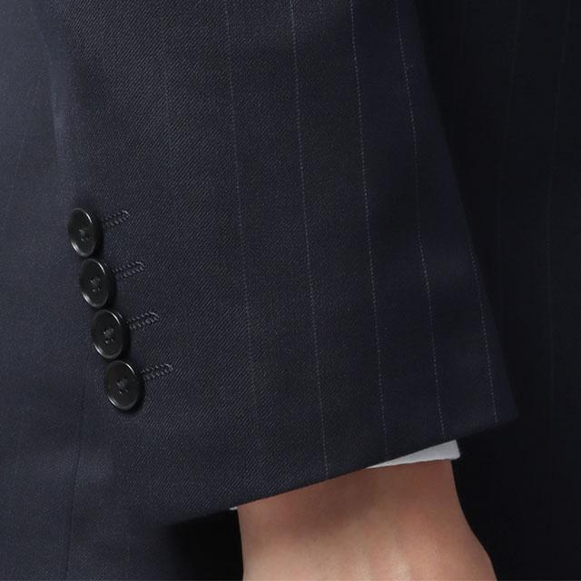 【洋服の青山】3ピース スーツ メンズ スリム 秋冬 ネイビー ストライプ スリーピース ベスト付き シングル 2ボタン 背抜き ノータック ストレッチ 動きやすいの画像