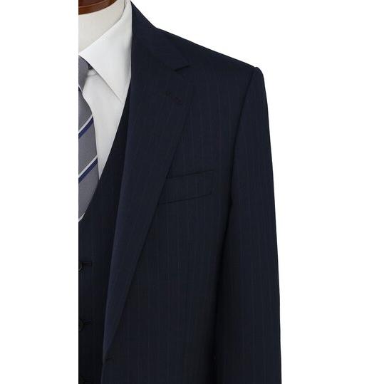 【洋服の青山】スリーピース ベスト付き スーツ ノータック メンズ スタイリッシュ 春夏秋冬 ネイビー 紺 ストライプ 大きいサイズ 3ピース ストレッチ 動けるの画像