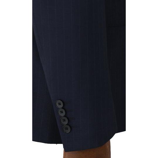 【洋服の青山】スリーピース ベスト付き スーツ ノータック メンズ スタイリッシュ 春夏秋冬 ネイビー 紺 ストライプ 大きいサイズ 3ピース ストレッチ 動けるの画像