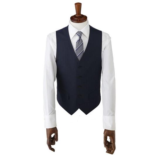 【洋服の青山】スリーピース ベスト付き スーツ ノータック メンズ スタイリッシュ 春夏秋冬 ネイビー 紺 ストライプ 大きいサイズ 3ピース ストレッチ 動けるの画像