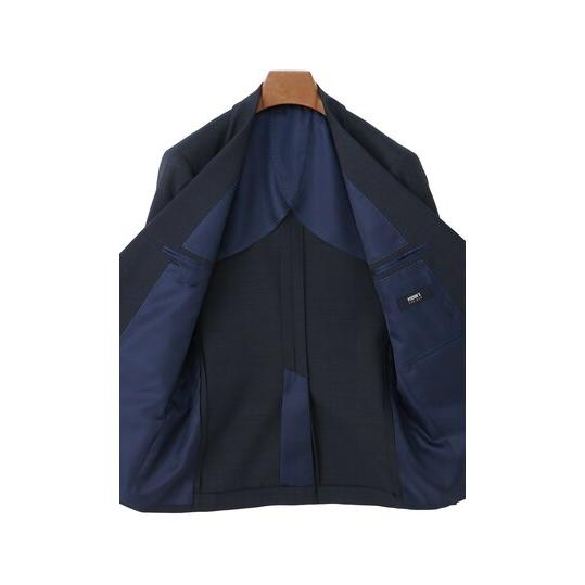 【洋服の青山】スリーピース ベスト付き スーツ メンズ スリム 春夏 ブルー グレンチェック 大きいサイズ 2ボタン 背抜き ノータック ストレッチ 動きやすいの画像