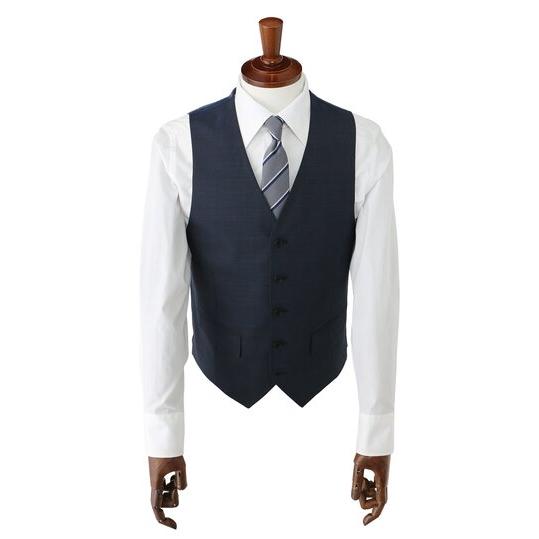【洋服の青山】スリーピース ベスト付き スーツ メンズ スリム 春夏 ブルー グレンチェック 大きいサイズ 2ボタン 背抜き ノータック ストレッチ 動きやすいの画像