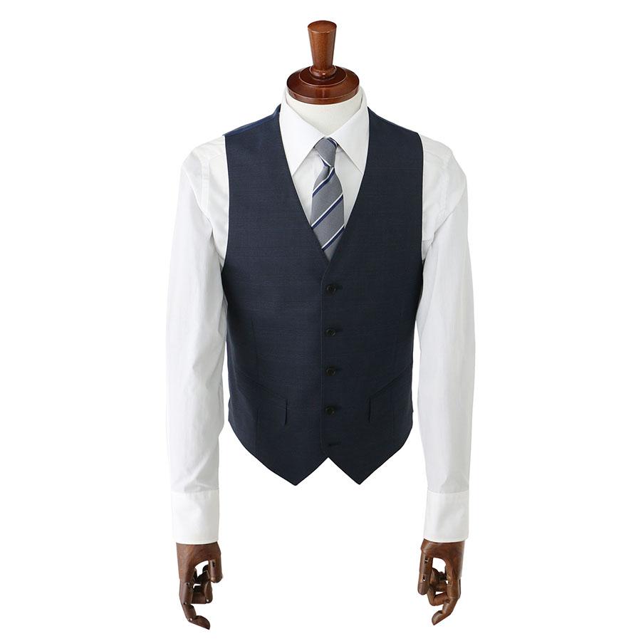 【洋服の青山】スリーピース ベスト付き スーツ メンズ スリム 春夏 ブルー グレンチェック 大きいサイズ 2ボタン 背抜き ノータック ストレッチ 動きやすいの画像