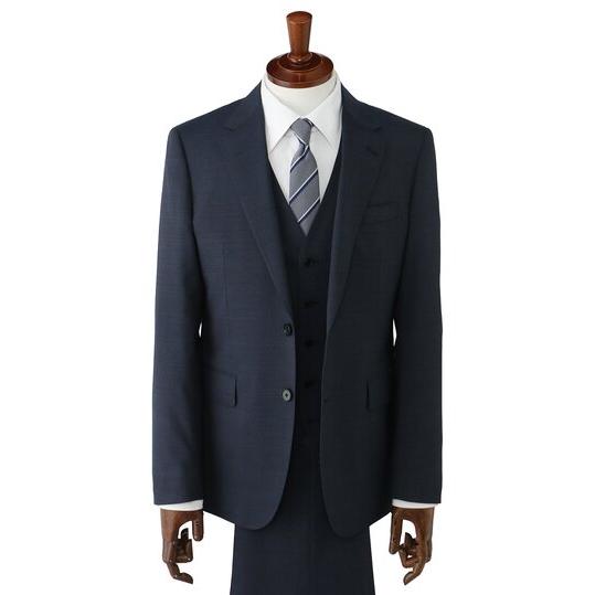【洋服の青山】スリーピース ベスト付き スーツ メンズ スリム 春夏 ブルー グレンチェック 大きいサイズ 2ボタン 背抜き ノータック ストレッチ 動きやすいの画像
