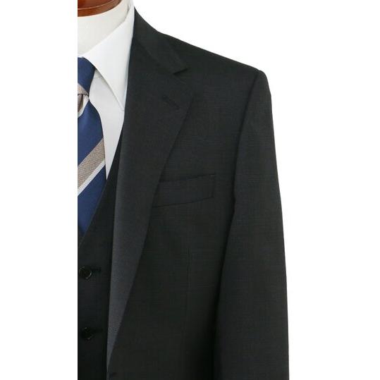【洋服の青山】スリーピース ベスト付き スーツ メンズ スリム 春夏 チャコールグレー グレンチェック 大きいサイズ 2ボタン 背抜き ノータック ストレッチの画像