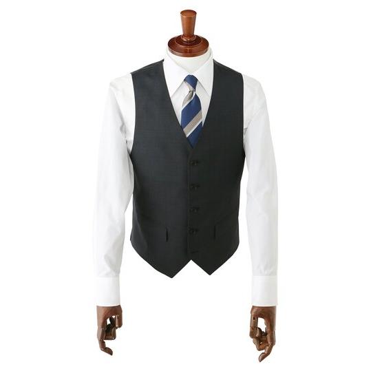 【洋服の青山】スリーピース ベスト付き スーツ メンズ スリム 春夏 チャコールグレー グレンチェック 大きいサイズ 2ボタン 背抜き ノータック ストレッチの画像