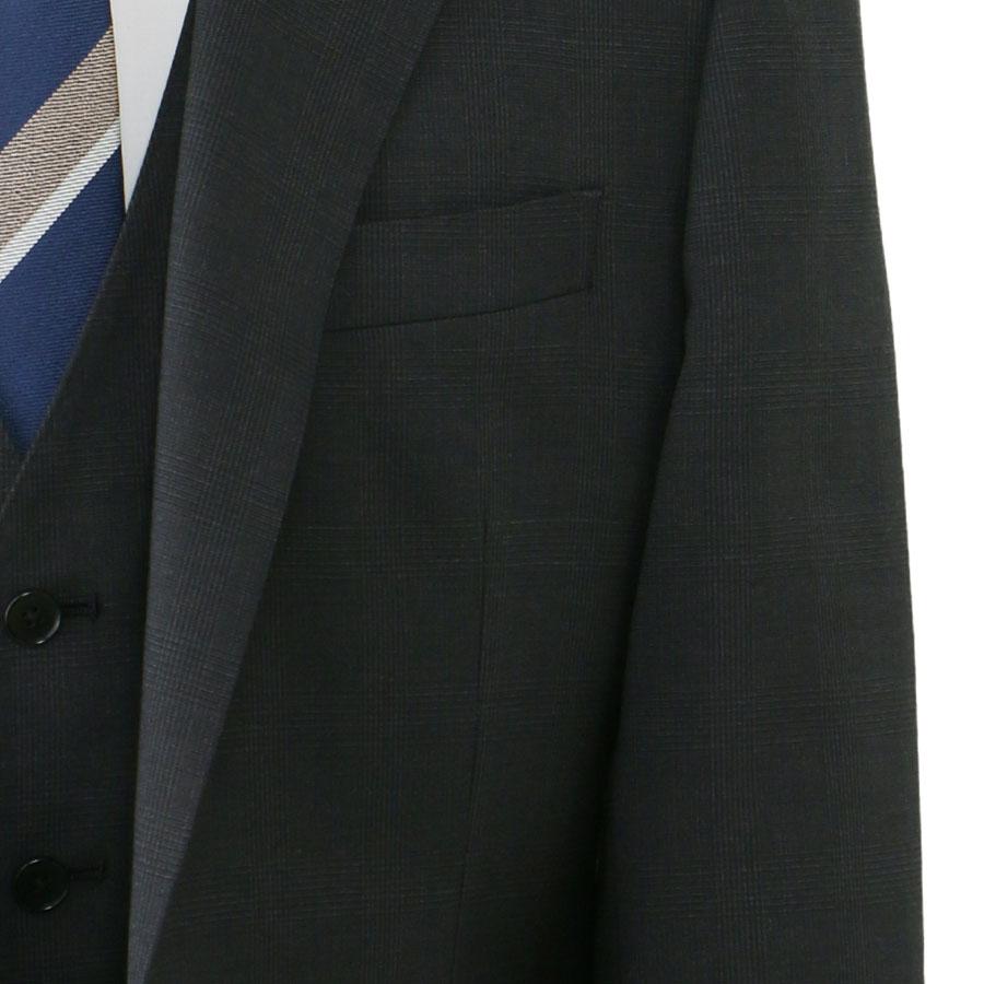 【洋服の青山】スリーピース ベスト付き スーツ メンズ スリム 春夏 チャコールグレー グレンチェック 大きいサイズ 2ボタン 背抜き ノータック ストレッチの画像