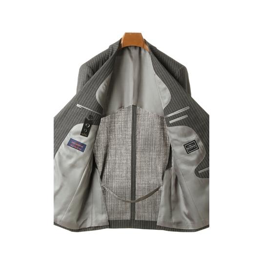 【洋服の青山】プレミアム スーツ メンズ 春夏 グレー 灰色 スタンダード 男性 紳士服 シングル ビジネス 長袖 ワンタック おしゃれ メンズスーツ 吸湿の画像