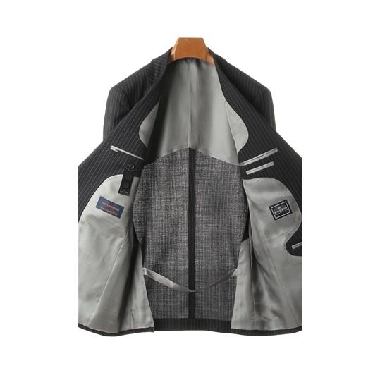 【洋服の青山】プレミアム スーツ メンズ 春夏 ブラック 黒 ストライプ スタンダード 背広 男性 紳士服 シングル ビジネス 長袖 標準体 ワンタック おしゃれの画像