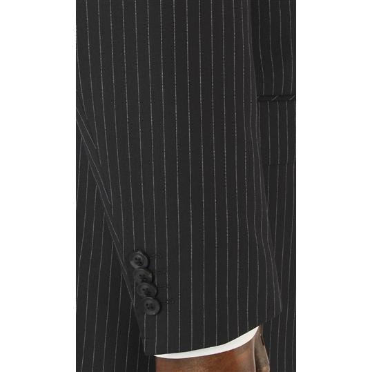 【洋服の青山】プレミアム スーツ メンズ 春夏 ブラック 黒 ストライプ スタンダード 背広 男性 紳士服 シングル ビジネス 長袖 標準体 ワンタック おしゃれの画像