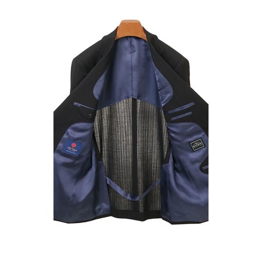 【洋服の青山】プレミアム メンズ スーツ ウール100％ 春夏 ネイビー 紺 スタンダード 男性 紳士服 シングル ビジネス 2ボタン ワンタック サイドベンツ 背抜きの画像