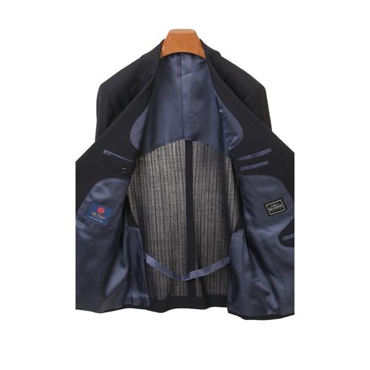 【洋服の青山】プレミアム メンズ スーツ ウール100％ 春夏 ネイビー 紺 スタンダード 男性 紳士服 シングル ビジネス 2ボタン ワンタック サイドベンツ 織柄の画像