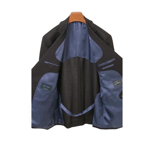【洋服の青山】プレミアム メンズ スーツ ウール100％ 春夏用 ネイビー 紺 スタンダード 男性 紳士服 シングル ビジネス 2ボタン ワンタックの画像