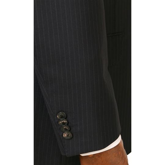 【洋服の青山】プレミアム メンズ スーツ ウール100％ 春夏用 ネイビー 紺 スタンダード 男性 紳士服 シングル ビジネス 2ボタン ワンタックの画像