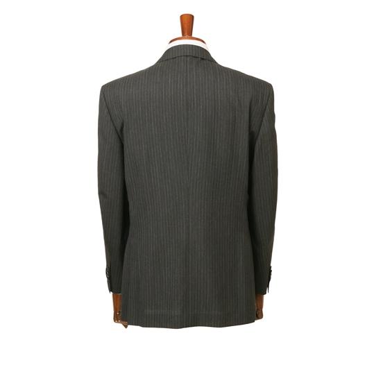 【洋服の青山】プレミアム メンズ スーツ ウール100％ 春夏 グレー 灰色 スタンダード 男性 シングル ビジネス 2ボタン ワンタック サイドベンツ ストライプの画像