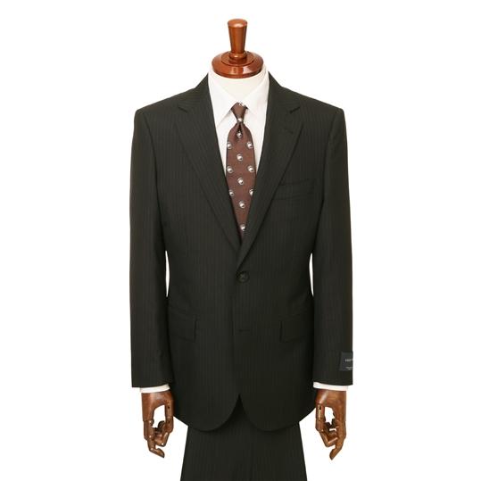【洋服の青山】メンズ スーツ ウール100％ 春夏用 ブラック系 プレミアムスタンダードスーツ【AQUA WOOOL】男性 紳士服 シングル ビジネス 2ボタン ワンタックの画像
