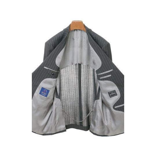 【洋服の青山】ウール100％ スーツ メンズ ゆったり 春夏用 グレー ストライプ プレミアム 2ボタン 背抜き サイドベンツ ワンタック 軽量 通気性 ムレにくいの画像