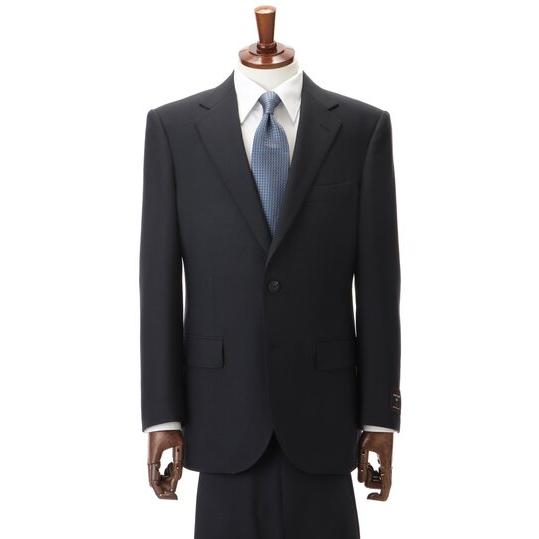 【洋服の青山】スーツ メンズ ゆったり オールシーズン 春夏 秋冬 ネイビー 紺 織柄 ウール100% 御幸毛織 2ボタン 背抜き サイドベンツ ワンタック 耐久性の画像