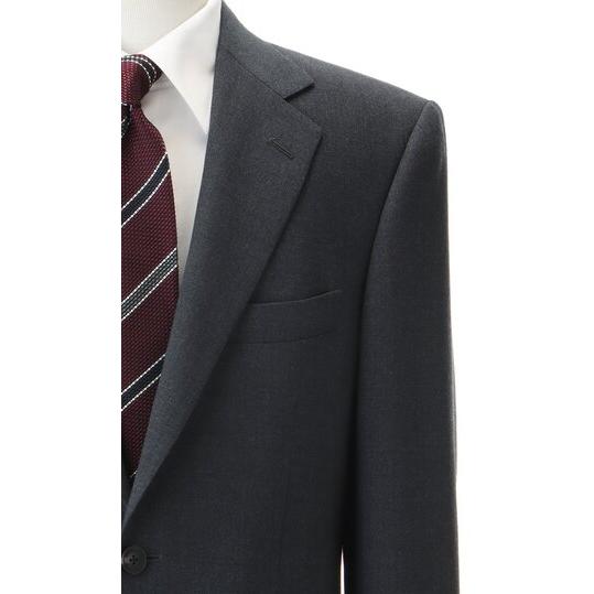 【洋服の青山】スーツ メンズ ゆったり オールシーズン 春夏 秋冬 グレー 灰色 織柄 ウール100% 御幸毛織 2ボタン 背抜き サイドベンツ ワンタック 耐久性の画像