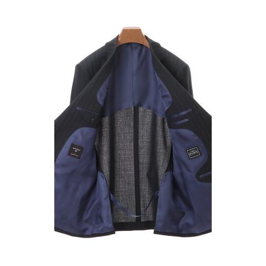 【洋服の青山】スーツ メンズ ゆったり オールシーズン 春夏 秋冬 ネイビー 紺 ストライプ ウール100% 御幸毛織 2ボタン 背抜き サイドベンツ ワンタック 耐久性の画像