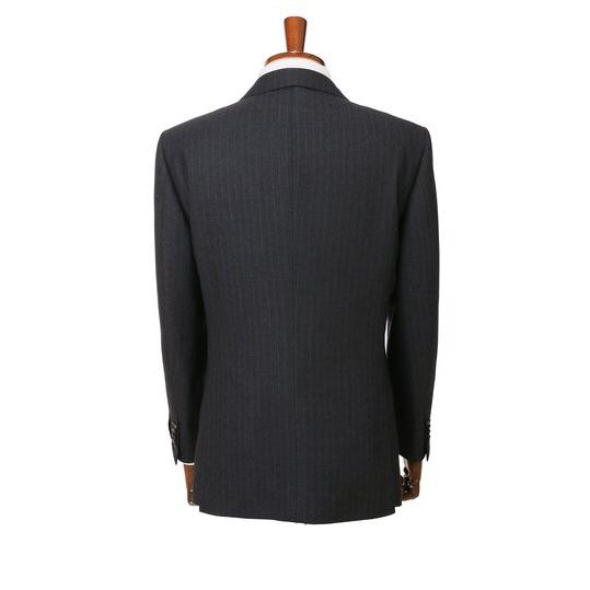 【洋服の青山】ウール100% プレミアム スーツ メンズ ゆったり 秋冬 グレー 灰色 ストライプ 大きいサイズ C.D.K SUPER TEX 2ボタン シングル 総裏 サイドベンツの画像