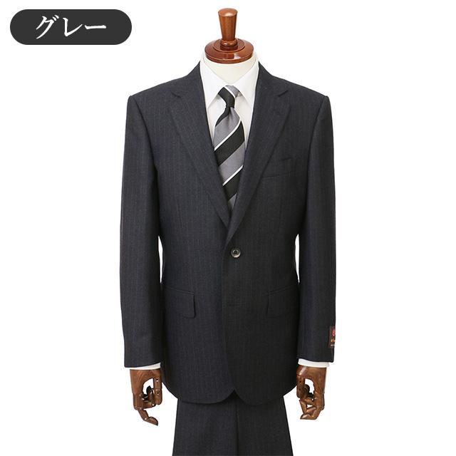 【洋服の青山】ウール100% プレミアム スーツ メンズ ゆったり 秋冬 グレー 灰色 ストライプ 大きいサイズ C.D.K SUPER TEX 2ボタン シングル 総裏 サイドベンツの画像