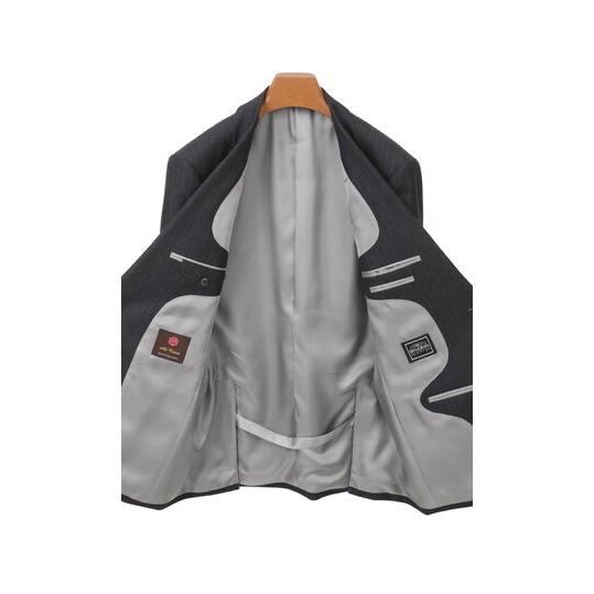 【洋服の青山】ウール100% プレミアム スーツ メンズ ゆったり 秋冬 グレー 灰色 ストライプ 大きいサイズ C.D.K SUPER TEX 2ボタン シングル 総裏 サイドベンツの画像