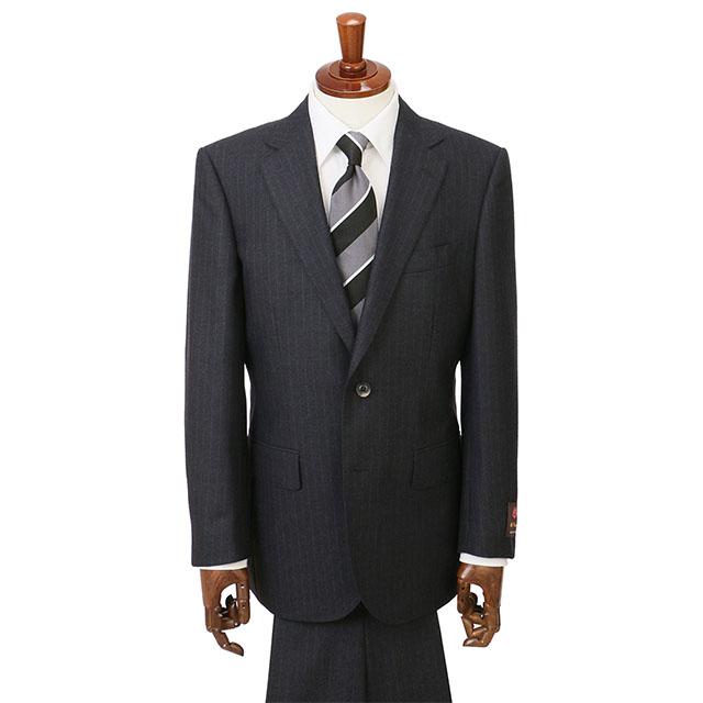 【洋服の青山】ウール100% プレミアム スーツ メンズ ゆったり 秋冬 グレー 灰色 ストライプ 大きいサイズ C.D.K SUPER TEX 2ボタン シングル 総裏 サイドベンツの画像