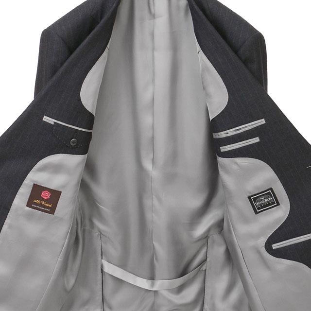 【洋服の青山】ウール100% プレミアム スーツ メンズ ゆったり 秋冬 グレー 灰色 ストライプ 大きいサイズ C.D.K SUPER TEX 2ボタン シングル 総裏 サイドベンツの画像
