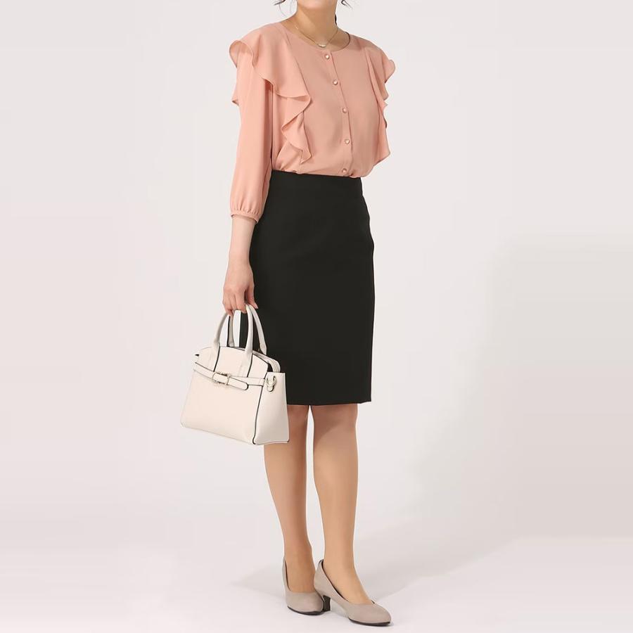 Drawer 長袖 Vネック プルオーバー ペールオレンジ（36）フリル 日本製 AOYAMA 【洋服の青山】ショルダーフリルブラウス レディース オレンジ