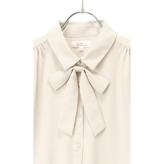 donguri  Gauze# ベージュ長袖シャツ リボン付き AOYAMA 【洋服の青山】ブラウス レディース ベージュ 無地 長袖 リボン