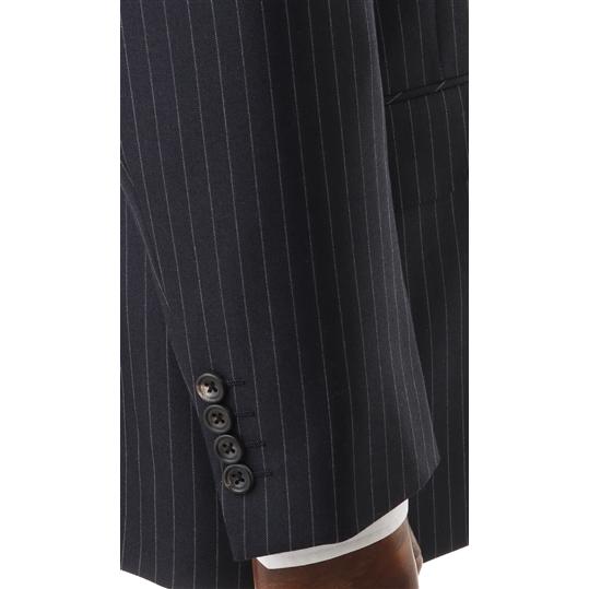 【洋服の青山】プレミアム メンズ スーツ ウール100％ 春夏 ネイビー 紺 スタンダード DORMEUIL 男性 紳士服 シングル ビジネス ストレッチ 動きやすいの画像