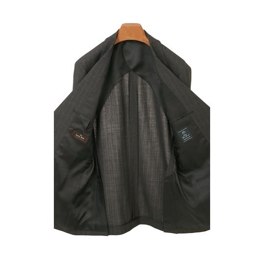 【洋服の青山】プレミアム ウール100％ メンズ スーツ 春夏 グレー 灰色 ストライプ スタンダード 標準 男性 紳士服 シングル 背広 ビジネス 2ボタンの画像