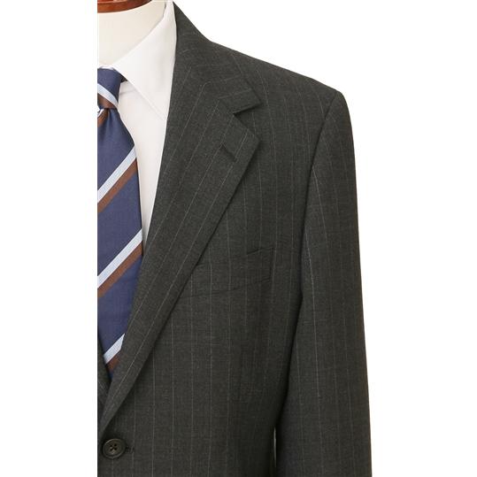 【洋服の青山】プレミアム ウール100％ メンズ スーツ 春夏 グレー 灰色 ストライプ スタンダード 標準 男性 紳士服 シングル 背広 ビジネス 2ボタンの画像