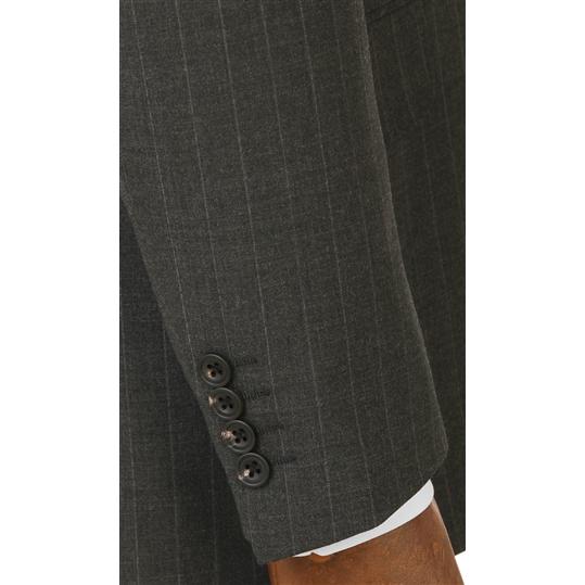 【洋服の青山】プレミアム ウール100％ メンズ スーツ 春夏 グレー 灰色 ストライプ スタンダード 標準 男性 紳士服 シングル 背広 ビジネス 2ボタンの画像