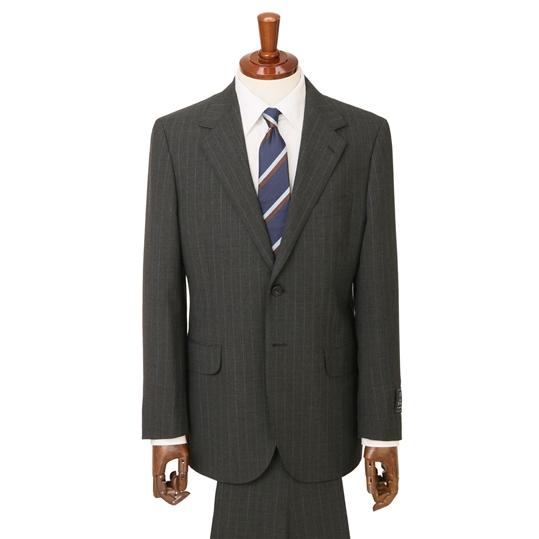 【洋服の青山】プレミアム ウール100％ メンズ スーツ 春夏 グレー 灰色 ストライプ スタンダード 標準 男性 紳士服 シングル 背広 ビジネス 2ボタンの画像