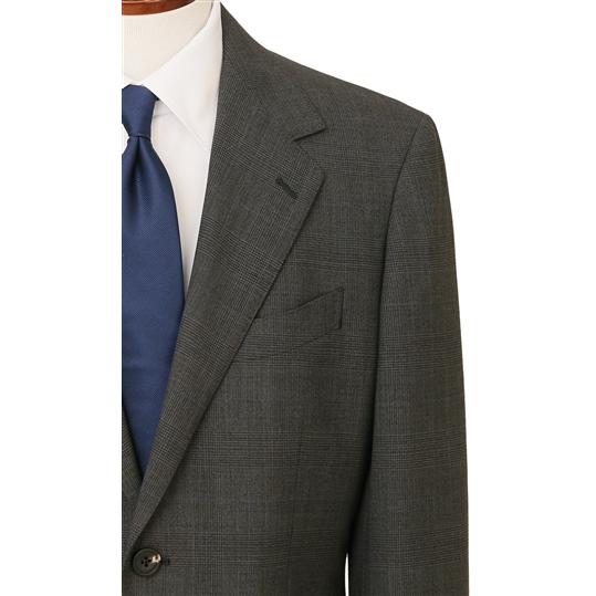 【洋服の青山】プレミアム ウール100％ メンズ スーツ 春夏 グレー 灰色 チェック グレンチェック スタンダード 標準 男性 紳士服 シングル 背広 ビジネスの画像