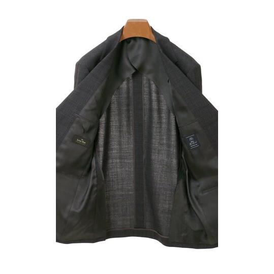 【洋服の青山】着心地良い プレミアム ウール100% スーツ メンズ ゆったり 春夏 グレー 灰色 チェック 大きいサイズ 2ボタン 背抜き サイドベンツ ツータックの画像
