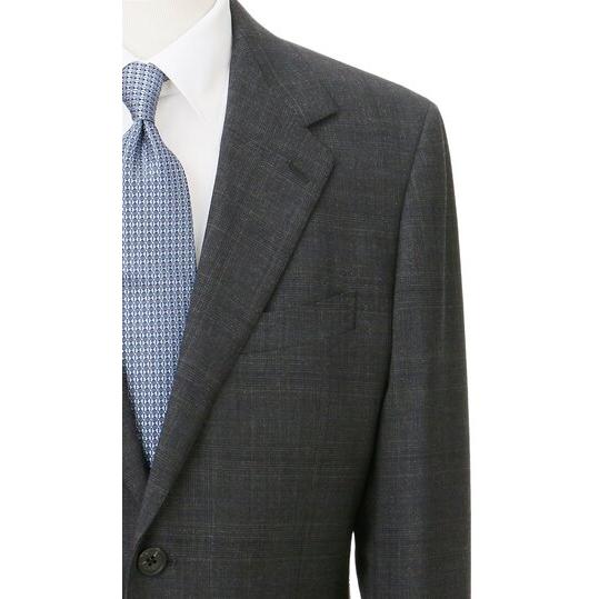 【洋服の青山】着心地良い プレミアム ウール100% スーツ メンズ ゆったり 春夏 グレー 灰色 チェック 大きいサイズ 2ボタン 背抜き サイドベンツ ツータックの画像